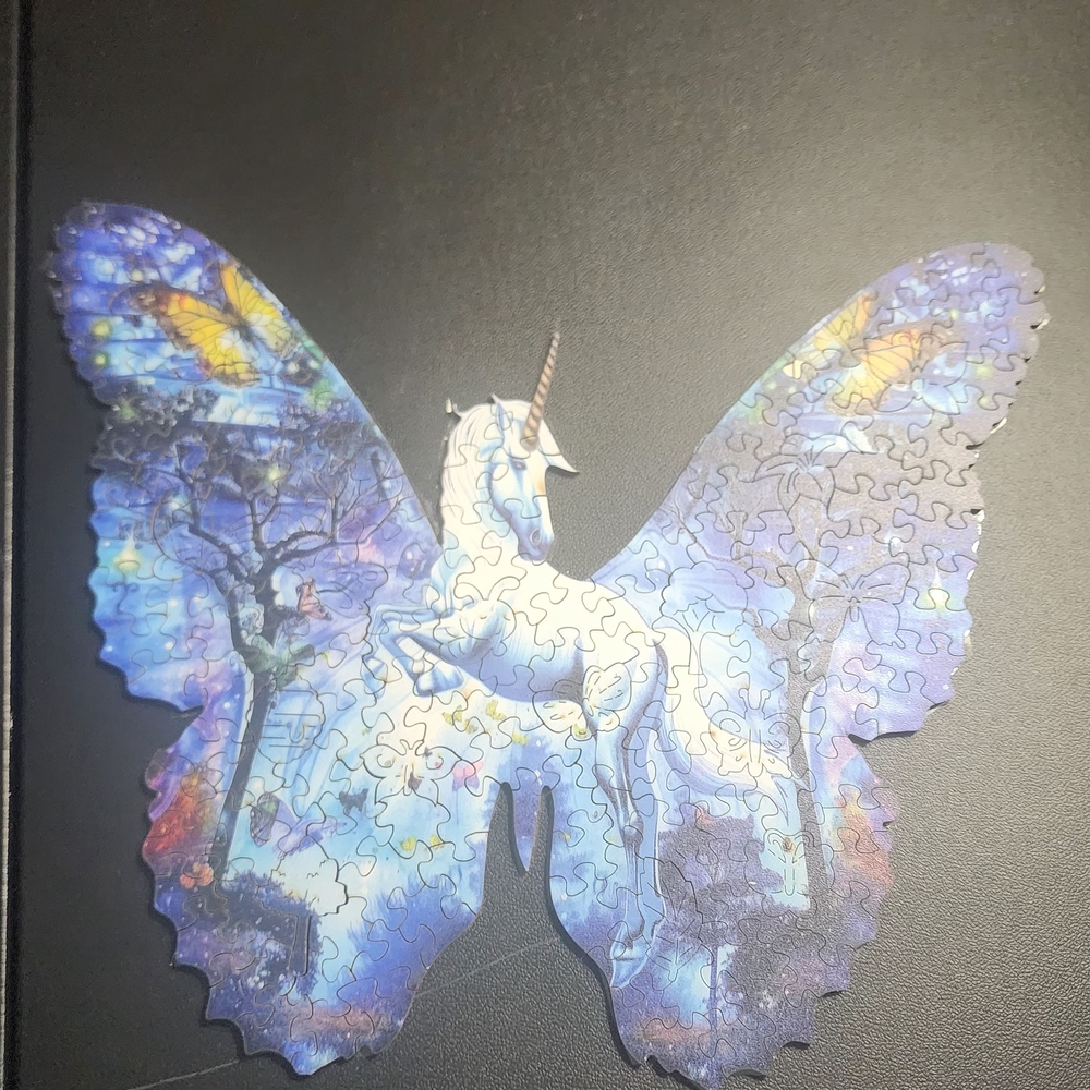 Mystical Unicorn Butterfly Puzzle - Blue and White
